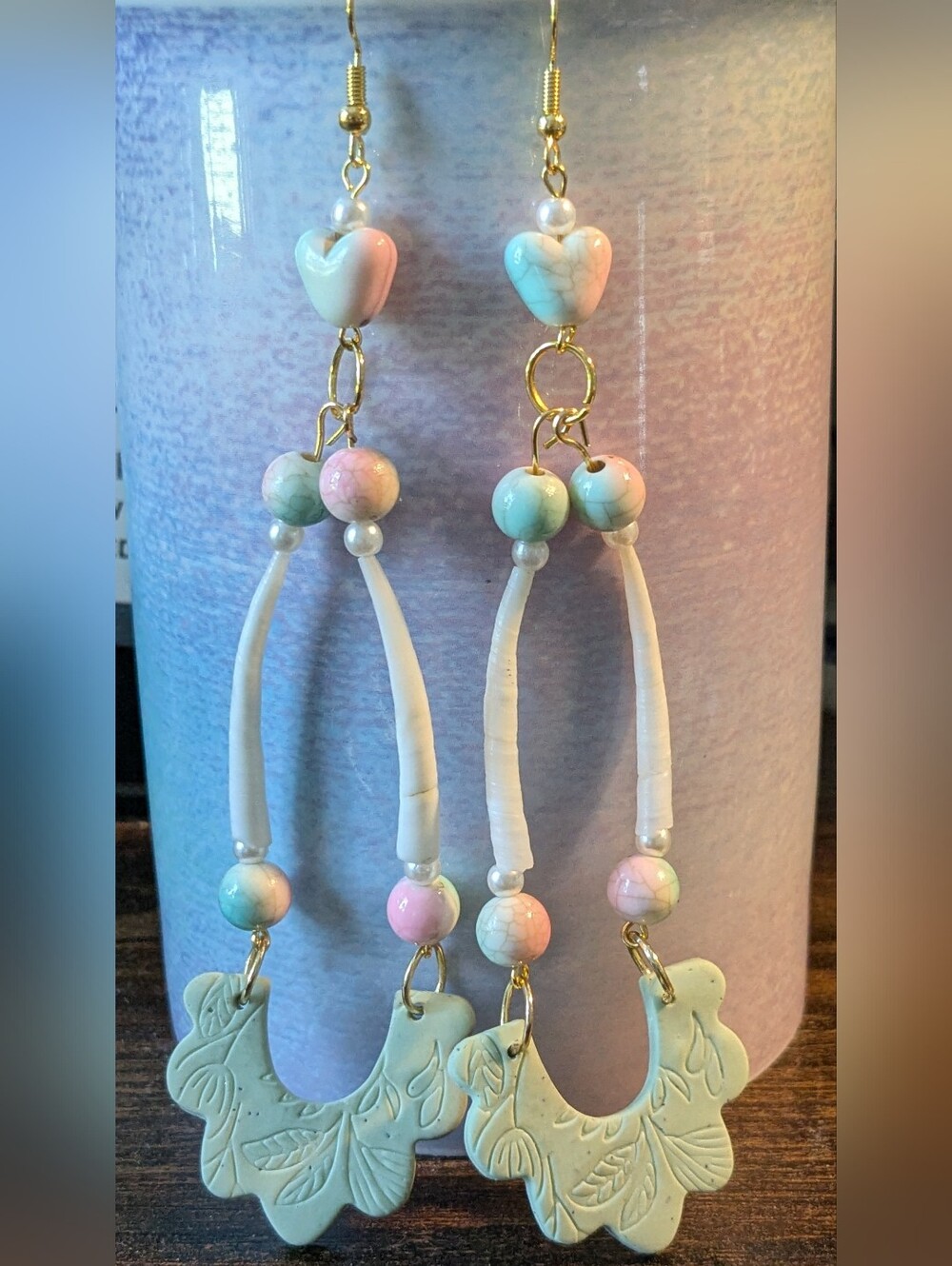Handcrafted Pastel Mint Shell Dangle Earrings